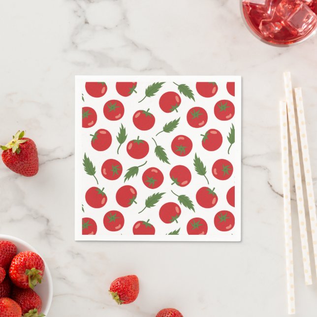 Hand Drawn Red Tomato Pattern Napkin (Insitu)