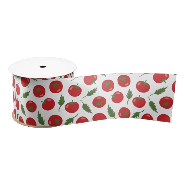 Hand Drawn Red Tomato Pattern Satin Ribbon (Spool)