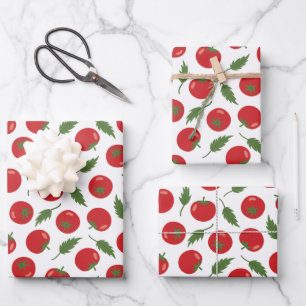 Hand Drawn Red Tomato Pattern Wrapping Paper Sheet