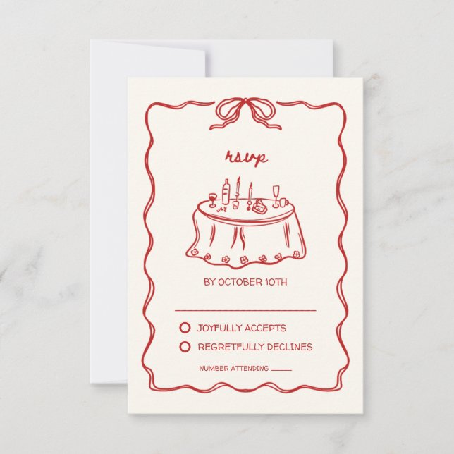 Hand Drawn Red Whimsical Retro RSVP Card (Front)