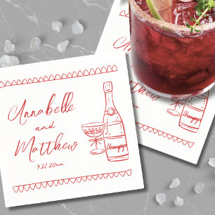Hand Drawn Red Whimsical Wedding Napkin