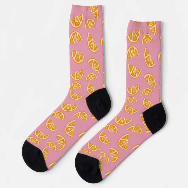 Hand-drawn Refreshing Oranges Seamless Pattern Socks (Left)