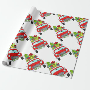 Hand drawn retro Christmas car Wrapping Paper