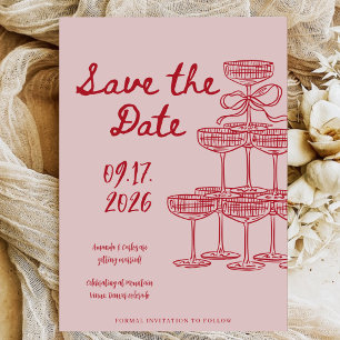 Hand-Drawn Retro Cocktail Drink Red Photo Wedding Save The Date