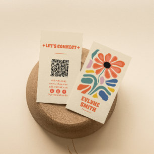 Hand Drawn Retro Colourful QR Code Boho Chic Flora Business Card
