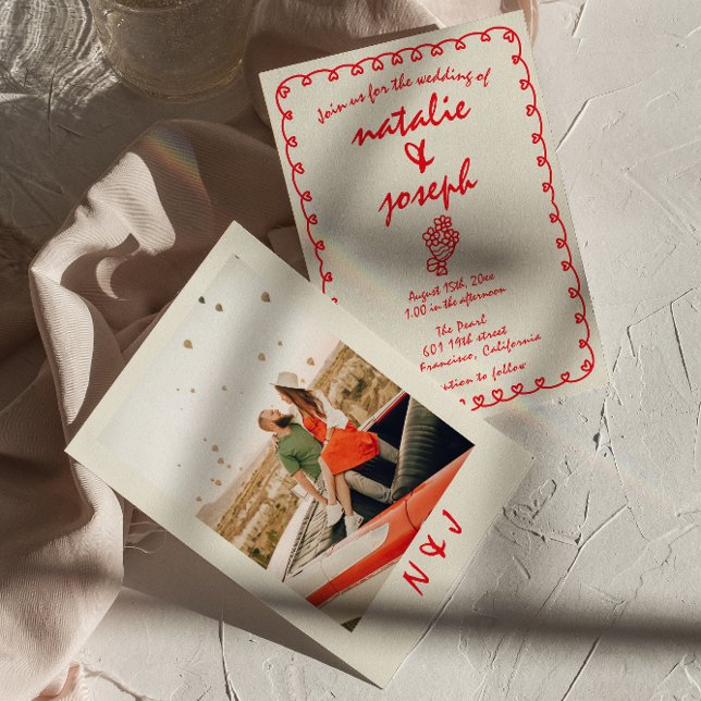 Hand Drawn Retro Funky Trendy Quirky Wedding Invitation (Creator Uploaded)