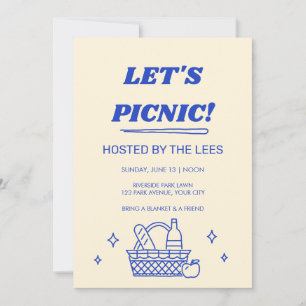 Hand Drawn Retro Lets Picnic Party Invitation
