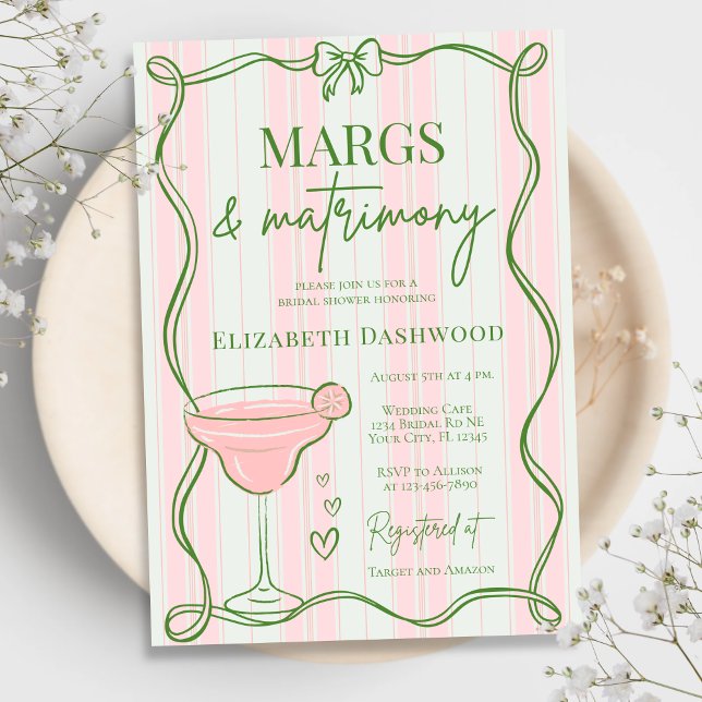 Hand Drawn Retro Margs & Matrimony Bridal Shower Invitation (Creator Uploaded)