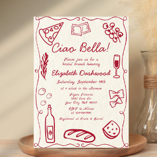 Hand Drawn Retro Red Italian Casual Bridal Brunch Invitation