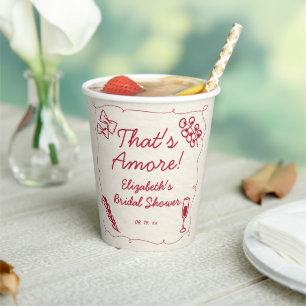 Hand Drawn Retro Red Italian Casual Bridal Brunch Paper Cups