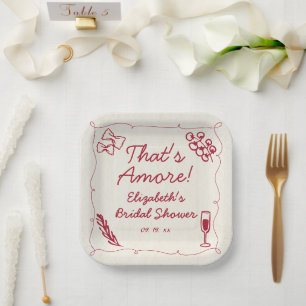 Hand Drawn Retro Red Italian Casual Bridal Brunch Paper Plate