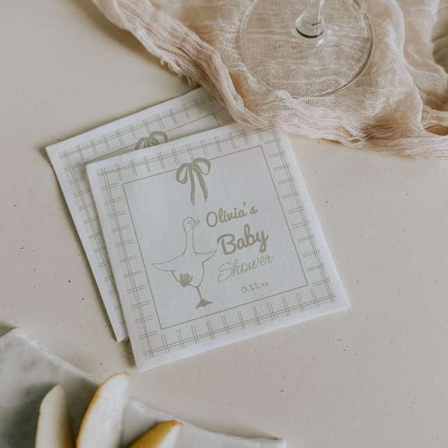 Hand Drawn Retro Silly Goose Ribbon Baby Shower Napkin (Creator Uploaded)