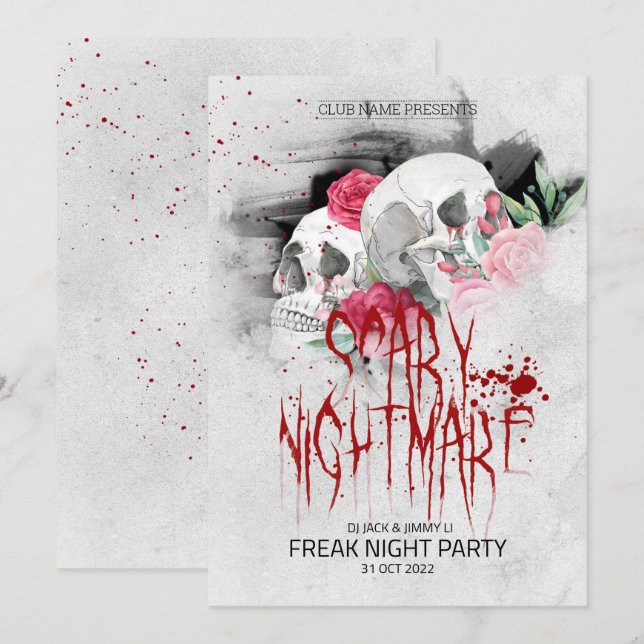 Hand Drawn Retro Style Halloween Party Invitation (Front/Back)