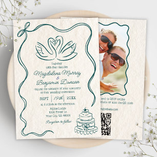 Hand Drawn Retro Swans Photo All in One Wedding Invitation