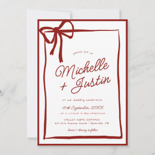 Hand Drawn Ribbon Bow  Wedding Invitation