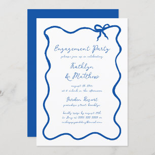 Hand Drawn Ribbon French Blue Engagement Party Invitation