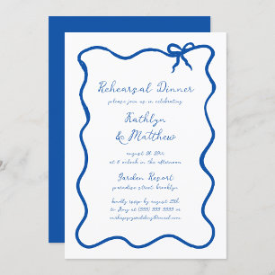 Hand Drawn Ribbon French Blue Rehearsal Dinner Invitation