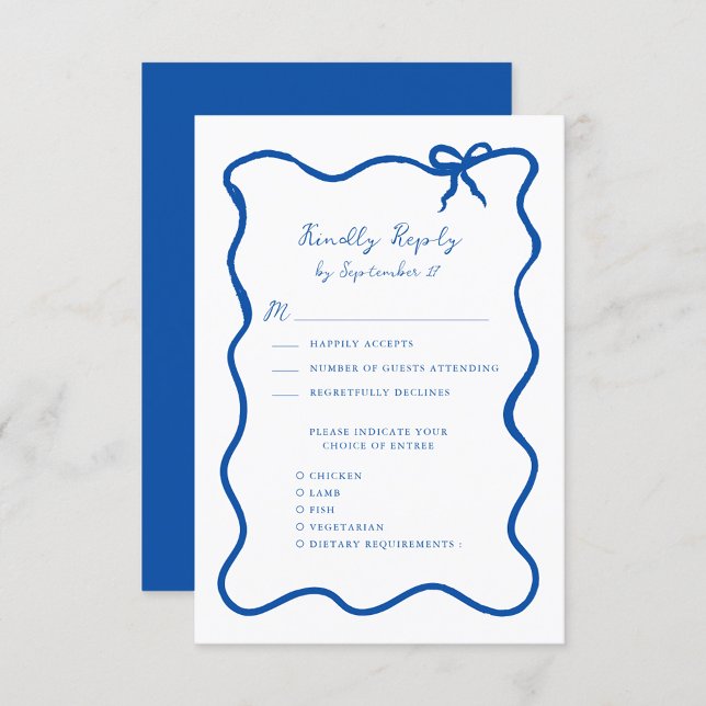 Hand Drawn Ribbon Whimsical French Blue Wedding RSVP Card (Creator Uploaded)
