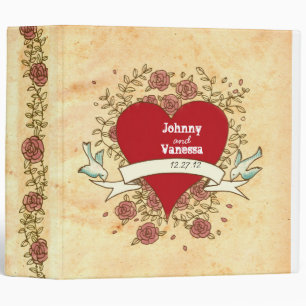 Hand-drawn Rock 'n' Roll Heart and Roses Binder