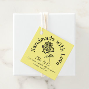 Hand drawn Rose Handmade With Love Thank You Favour Tags