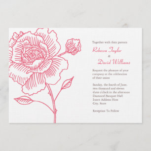 Hand drawn rose wedding invitation pink