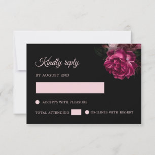 Hand Drawn Roses Black Floral RSVP Card