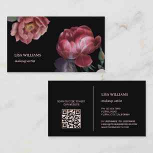 Hand Drawn Roses Flower Black Business Card