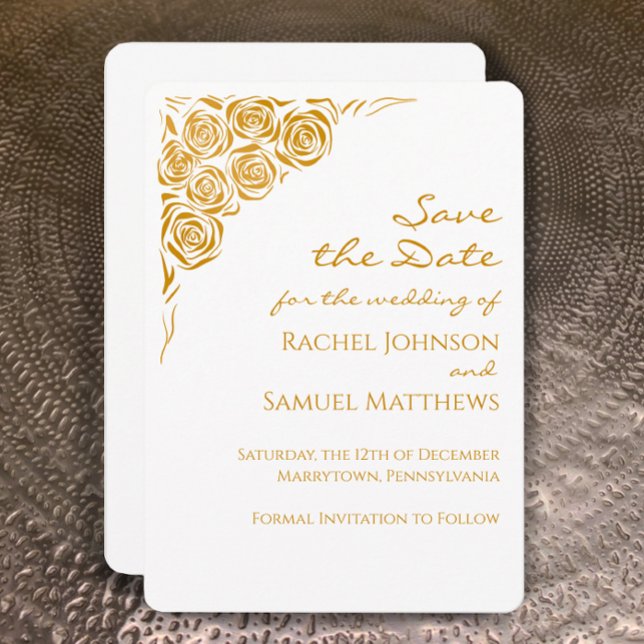 Hand Drawn Roses Modern Save the Date Wedding (Customize this hand drawn golden roses Save the date card for a chic unique wedding invitation
)