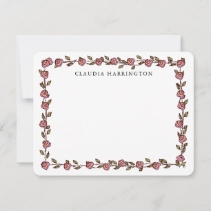 Hand-Drawn Roses Personalized Floral Botanical Card