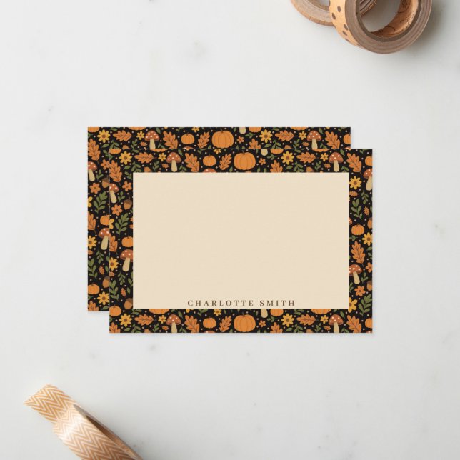 Hand Drawn Rustic Fall Pattern Note Card (Front/Back In Situ)
