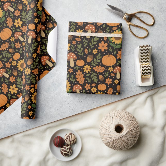 Hand Drawn Rustic Fall Pattern Wrapping Paper Roll (Crafts)