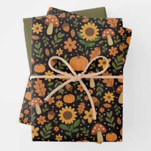 Hand Drawn Rustic Fall Pattern Wrapping Paper Set