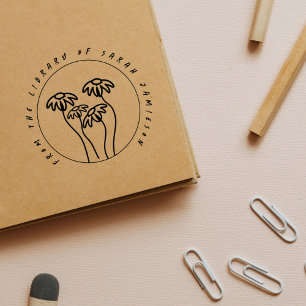 Hand-drawn Rustic Flowers From The Library Book  Rubber Stamp