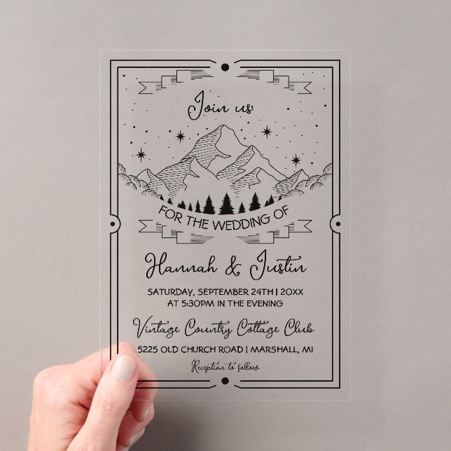 Hand drawn Rustic Mountain Star sky wedding Acrylic Invitations (Insitu (Handheld))