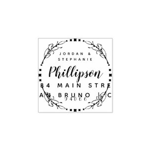 Hand Drawn Rustic Script Married Couple Return Add Rubber Stamp