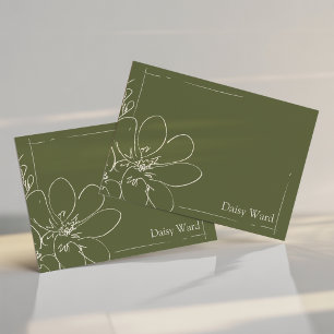 Hand-Drawn Rustic Wildflower Personalized Green Note Card