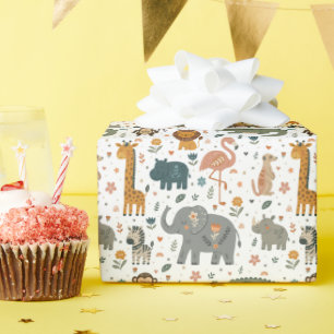 Hand Drawn Safari Animal Print Wrapping Paper Roll