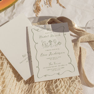 Hand Drawn Sage Bridal Brunch Invitation