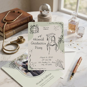 Hand Drawn Sage Green Arch Photo Graduation Party Invitation