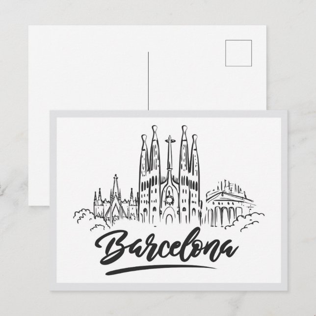 Hand drawn Sagrada Familia Barcelona Spain Postcard (Front/Back)