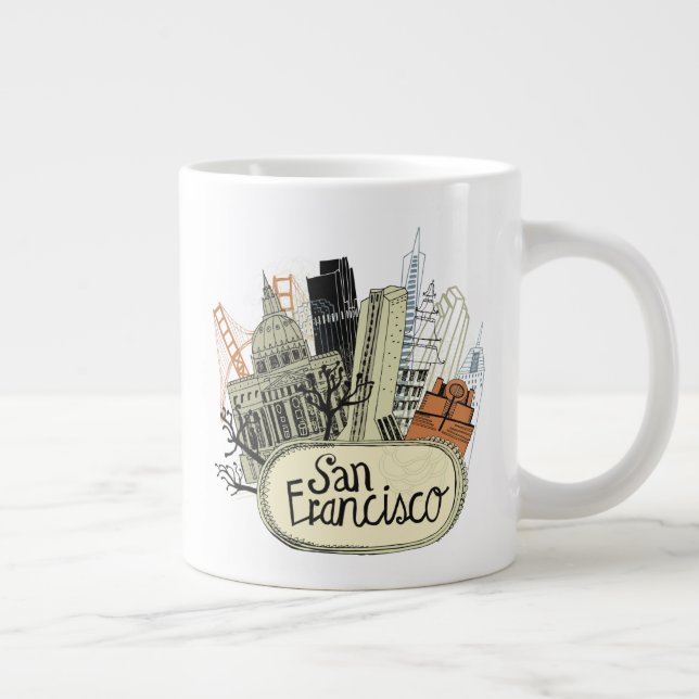 Hand Drawn San Francisco Large Coffee Mug (Right)