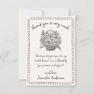 Hand Drawn Scallop Doodle Floral Basket Thank You Card