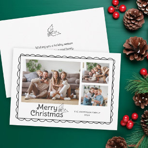 Hand Drawn Scalloped Doodle Frame Photo Christmas Holiday Card