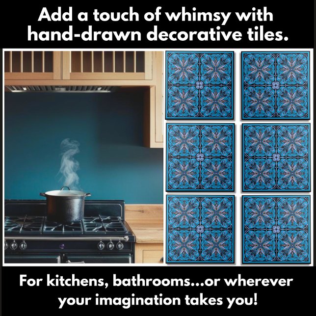 Hand Drawn Scandi Floral Pattern Tile (Unique hand-drawn decorative tiles to kitchens, bathrooms add a touch of whimsy to your home.)