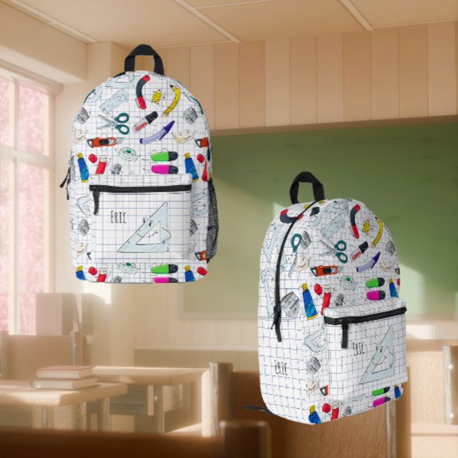 Hand Drawn School Supplies Printed Backpack (Creator Uploaded)