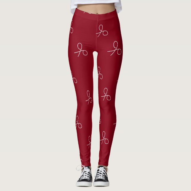 Hand drawn scissors on maroon red leggings (Front)