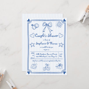  Hand drawn scribble blue stripes couple's shower Invitation