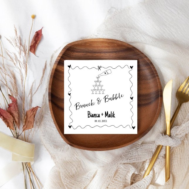 Hand drawn Scribble Brunch &  Bubble bridal shower Napkin (Creator Uploaded)