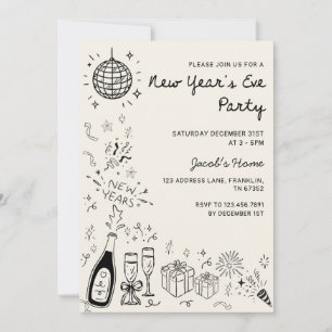 Hand Drawn scribble Cheers New Years Eve Party Invitation