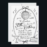 Hand Drawn Scribble Cocktail 30th Any Age Invitation<br><div class="desc">Celebrate your milestone 30th birthday in style with this chic Pink Disco Ball Invitation. Featuring a playful disco ball design, martini glass, and cake illustrations on a vibrant pink background, this customizable invitation is perfect for a fun and festive celebration. Easily personalize the text to include your party details and...</div>